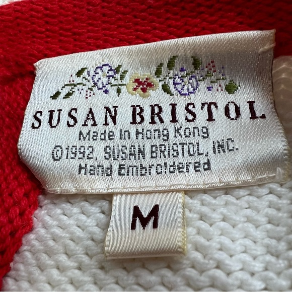 Vintage 1992 Susan Bristol Hand Embroidered Floral Short Sleeve Sweater - Picture 8 of 13